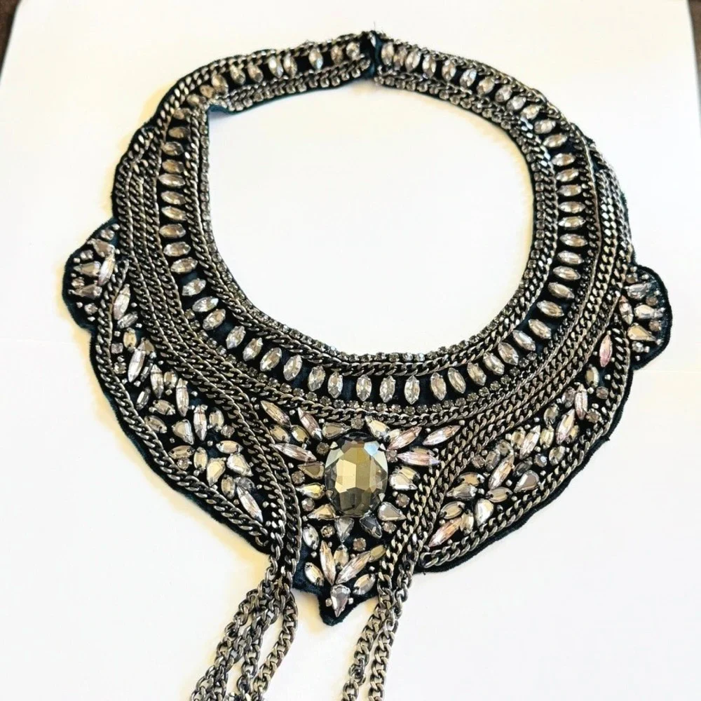 Haute‎ Hippie HH Necklace Crystal Collar beaded chain high end Designer BOHO 17